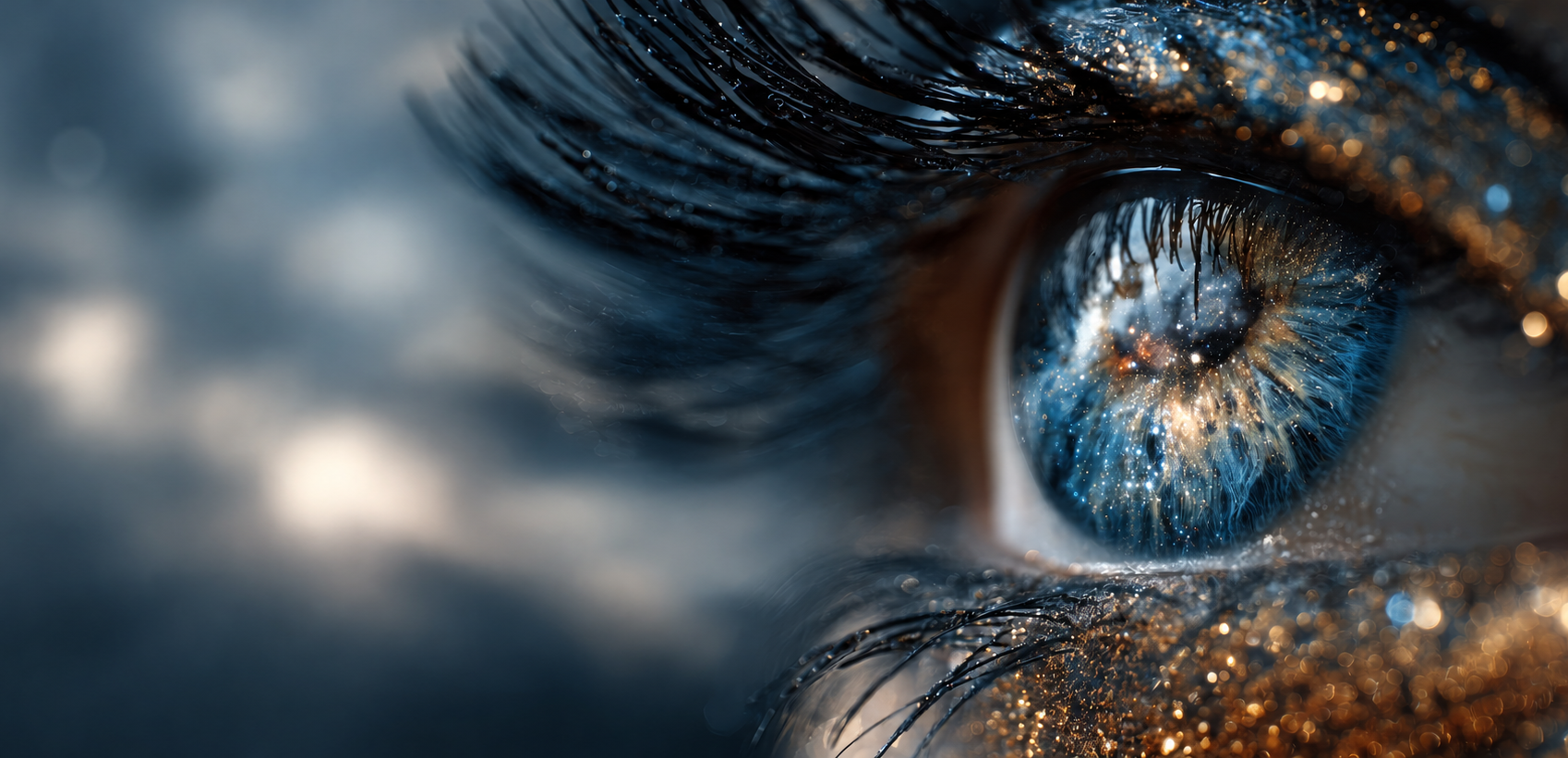 Close-up of a blue eye emerging from shadow